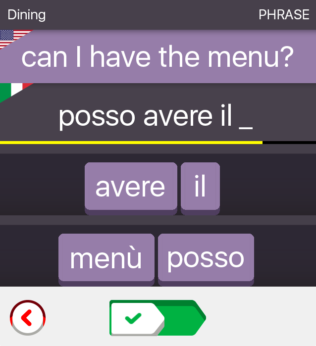 Study Quest app screenshot of word sentence jumble question flashcard